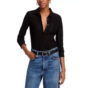 NWT Rag & Bone Julia Long Sleeve Polo Women Black Button-Up Top Size L